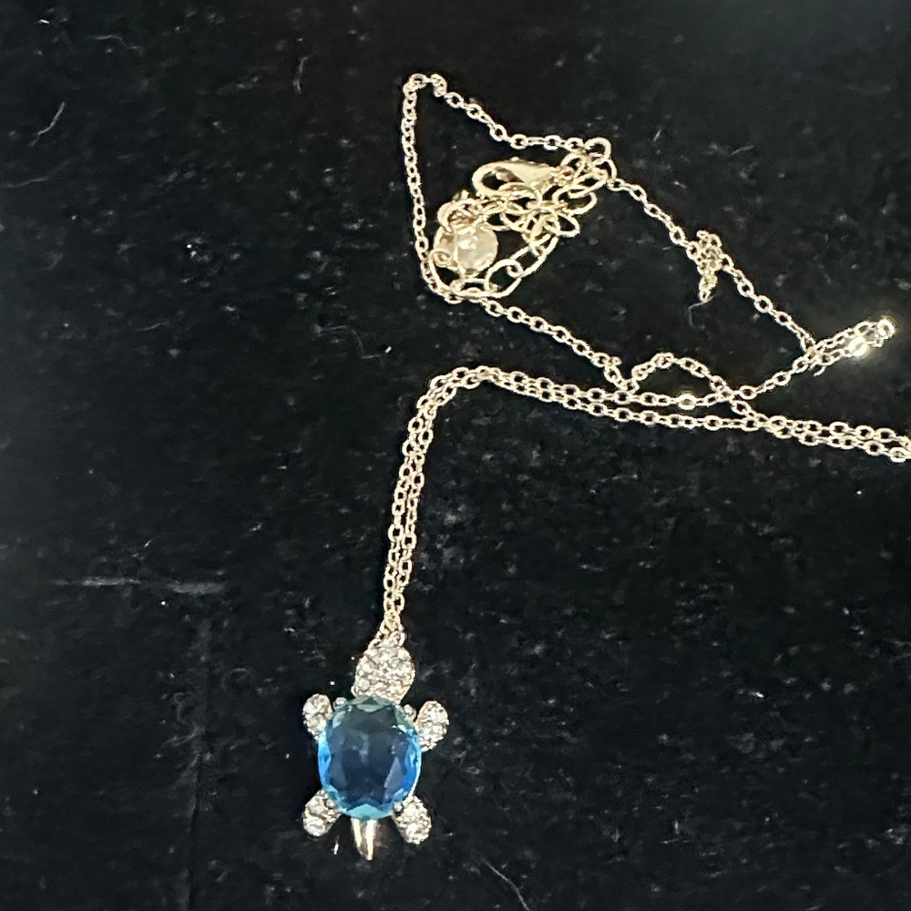Betsey Johnson Gold Chain Blue Turtle Necklace